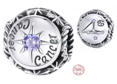 Charm Srebrny 925 Znak Zodiaku, cyrkonie Rak, koralik na bransoletkę