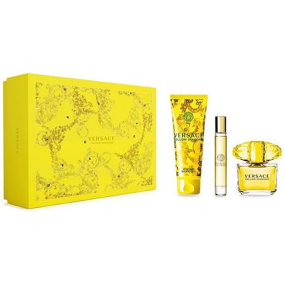 Versace Yellow Diamond toaletní voda pro ženy 90 ml + toaletní voda roller 10 ml + sprchový gel 150 ml, dárková sada