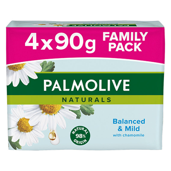 Palmolive Naturals Zrównoważone i Łagodne mydło toaletowe w kostce 3 + 1 szt. 90 g