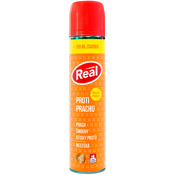 Real Proti prachu speciální prostředek na ošetřování a čištění dřevěných, skleněných a plastových povrchů sprej 400 ml