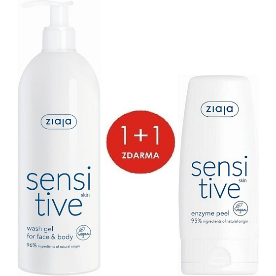 Ziaja Sensitive Skin krémový mycí gel pro citlivou pokožku 400 ml + Sensitive Skin enzymatický peeling pro citlivou pleť 60 ml, duopack