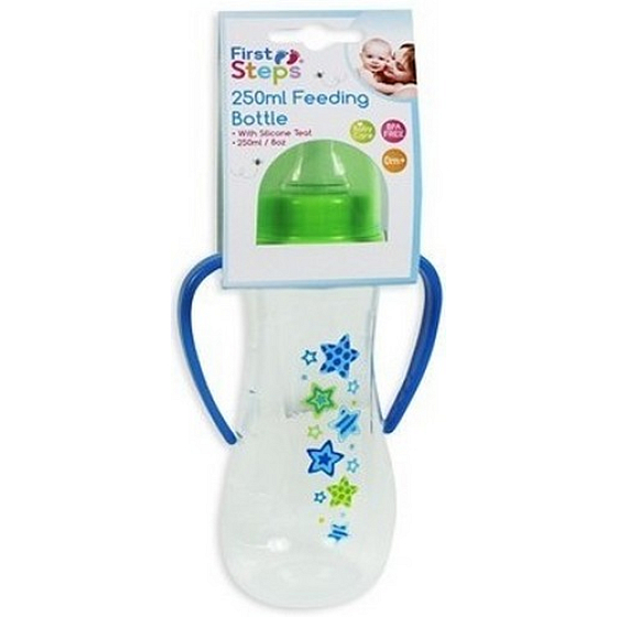 First Steps Stars 0+ kojenecká lahev zelená s 2 úchopy 250 ml