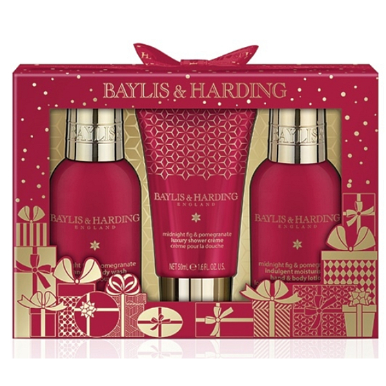 Baylis & Harding Fík a Granátové jablko tekuté tělové mýdlo 100 ml + mléko na tělo a ruce 100 ml + sprchový krém 50 ml kosmetická sada péče o tělo