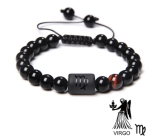 Onyx Panna znak zodiaku, bransoletka naturalny kamień, koralik 8mm / regulowany rozmiar, kamień życiowy czarny