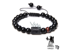 Onyx Panna znak zodiaku, bransoletka naturalny kamień, koralik 8mm / regulowany rozmiar, kamień życiowy czarny