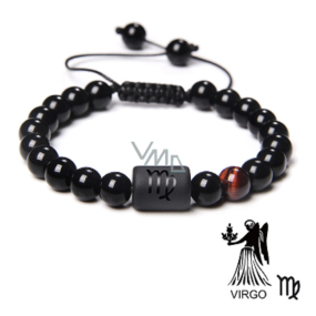 Onyx Panna znak zodiaku, bransoletka naturalny kamień, koralik 8mm / regulowany rozmiar, kamień życiowy czarny