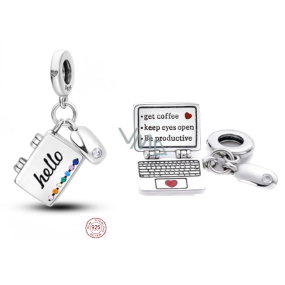 Charm Srebrne 925 Laptop + mysz, cyrkonie, 2w1 otwieracz zawieszka na bransoletkę Charm Srebrne 925 Laptop + mysz, cyrkonie, 2w1 otwieracz zawieszka na bransoletkę