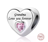 Charm Srebrna 925 Babcia cię kocha zawieszka serce, koralik na bransoletkę rodzina