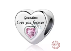 Charm Srebrna 925 Babcia cię kocha zawieszka serce, koralik na bransoletkę rodzina