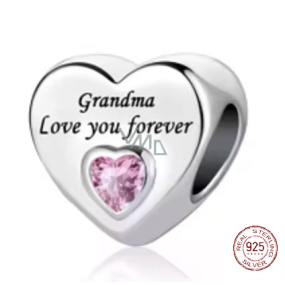 Charm Srebrna 925 Babcia cię kocha zawieszka serce, koralik na bransoletkę rodzina