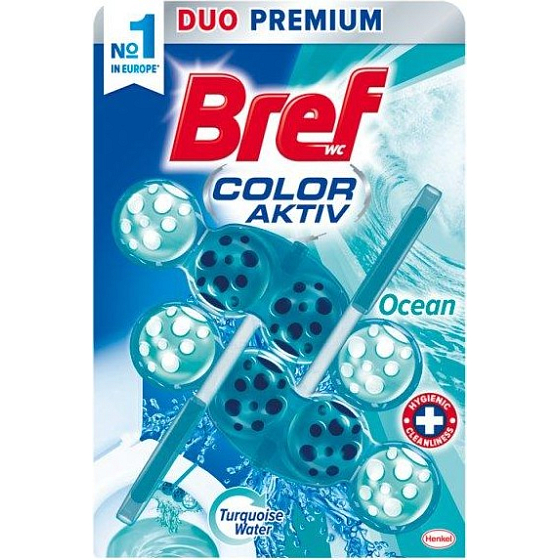 Bref Color Aktiv Ocean WC blok pro hygienickou čistotu a svěžest Vaší toalety, obarvuje vodu do tyrkysového odstínu 2 x 50 g