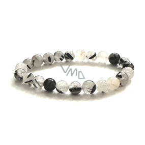 Kryształ górski z Turmalinem bransoletka elastyczna z naturalnego kamienia, kuleczka 8 mm / 16 - 17 cm, kamień kamień Kryształ górski z Turmalinem bransoletka elastyczna z naturalnego kamienia, kuleczka 8 mm / 16 - 17 cm, kamień kamień