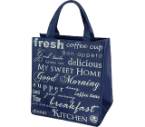 Niteola torba materiałowa na zakupy, 34 × 36 × 22 cm, niebieska z napisami