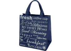 Niteola torba materiałowa na zakupy, 34 × 36 × 22 cm, niebieska z napisami