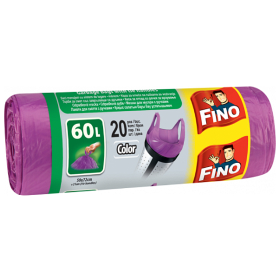 Fino Color Worki do kosza na śmieci z uchwytami fioletowy, 13 µm, 60 litrów, 59 x 72 cm, 20 sztuk