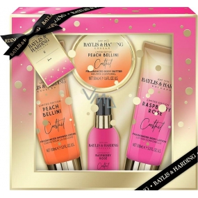 Baylis & Harding Koktejlová hodina Broskvové Bellini sprchový krém 100 ml + Malinová růžeé tělové mléko 100 ml + Malinová růže tělový sprej 50 ml + Broskvové Bellini tělové máslo 50 ml, kosmetická sada