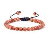 Bransoletka Goldstone złota, pleciona ręcznie, regulowany rozmiar koralik 6 mm / 16 - 17 cm, kamień ambicji