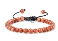 Bransoletka Goldstone złota, pleciona ręcznie, regulowany rozmiar koralik 6 mm / 16 - 17 cm, kamień ambicji