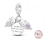 Charm Srebrna 925 Sourozenci Sestry Mam Szczęście, że Cię mam 3w1, zawieszka na bransoletkę rodzina