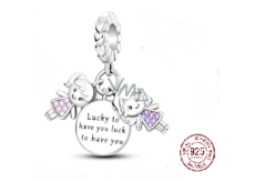 Charm Srebrna 925 Sourozenci Sestry Mam Szczęście, że Cię mam 3w1, zawieszka na bransoletkę rodzina