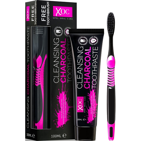 Xoc Charcoal Toothpaste pasta do zębów z aktywnym węglem 100 ml + szczoteczka do zębów 1 sztuka