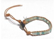 Amazonit skórzany bransoletka naturalny kamień, ręcznie robiony, zapinany, kwadratowy 4 x 4 mm, kamień nadziei