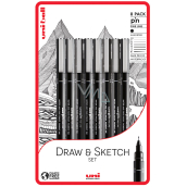 Uni Pin Draw & Sketch Kaligrafia Zestaw kreślarskich linerów ze specjalnym tuszem 0,05/0,1/0,3/0,5/0,8/1,0/1,2/sztywny czarny 8 sztuk
