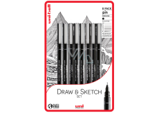 Uni Pin Draw & Sketch Kaligrafia Zestaw kreślarskich linerów ze specjalnym tuszem 0,05/0,1/0,3/0,5/0,8/1,0/1,2/sztywny czarny 8 sztuk
