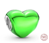 Charm Srebrna 925 Metaliczne Zielone Serce, koralik na bransoletkę, miłość