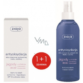 Ziaja Acai Berry SPF 10 ochranný, zklidňující denní pleťový krém 50 ml + Acai Berry pleťový tonik s kyselinou hyaluronovou rozprašovač 200 ml, duopack