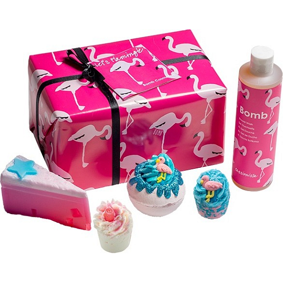 Bomb Cosmetics Plameňák - Lets Flamingle balistik 160 g + špalíček 2 x 50 g + sprchový gel 300 ml + mýdlo 100 g, kosmetická sada