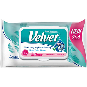 Velvet Intima 2w1 nawilżany papier toaletowy, 42 szt.