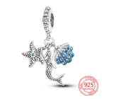 Charm Srebrna biżuteria 925 Morska panna, gwiazda, muszla, 3w1 zawieszka na bransoletkę, morze