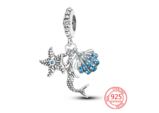 Charm Srebrna biżuteria 925 Morska panna, gwiazda, muszla, 3w1 zawieszka na bransoletkę, morze