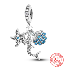 Charm Srebrna biżuteria 925 Morska panna, gwiazda, muszla, 3w1 zawieszka na bransoletkę, morze