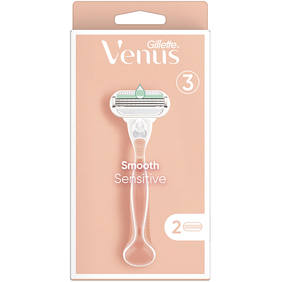Gillette Venus Smooth Sensitive maszynka do golenia z 3 ostrzami + zapasowe głowice 2 sztuki dla kobiet