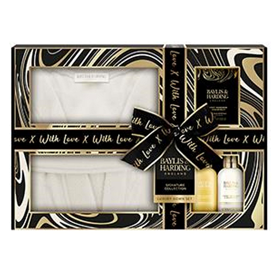 Baylis & Harding Mandarinka a Grapefruit mycí gel 100 ml + mléko na tělo a ruce 100 ml + krystalky do koupele 75 g + župan, kosmetická sada pro ženy