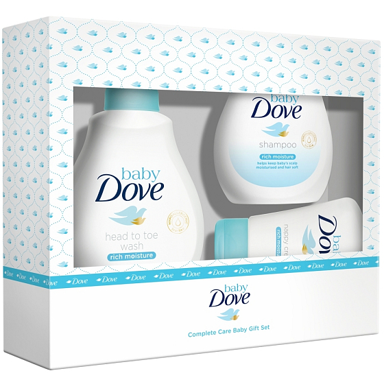 Dove Baby Rich Moisture mycí gel na tělo a vlasy pro děti 200 ml + tělové mléko 200 ml + krém na opruzeniny 45 g, kosmetická sada
