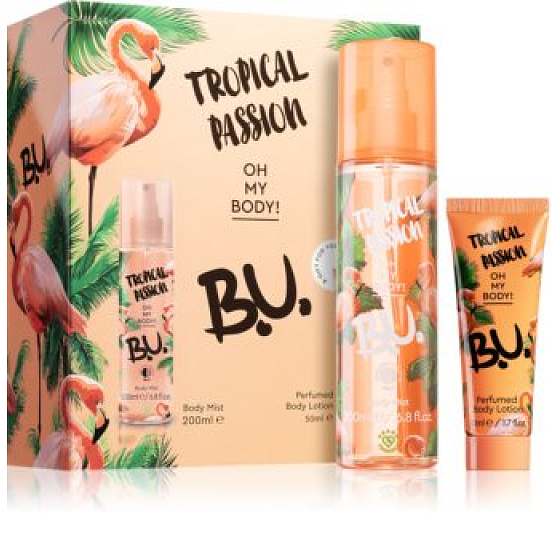 B.U. Tropical Passion parfémovaný tělový sprej pro ženy 200 ml + parfémované tělové mléko 50 ml, kosmetická sada