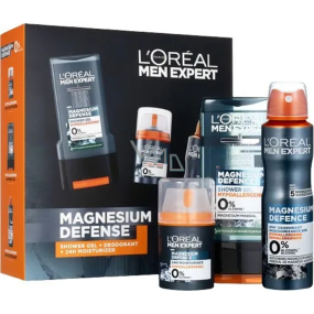 Loreal Paris Men Expert Magnesium Defence żel pod prysznic 300 ml + dezodorant w sprayu 150 ml + krem nawilżający dla skóry wrażliwej 50 ml, zestaw kosmetyczny dla mężczyzn