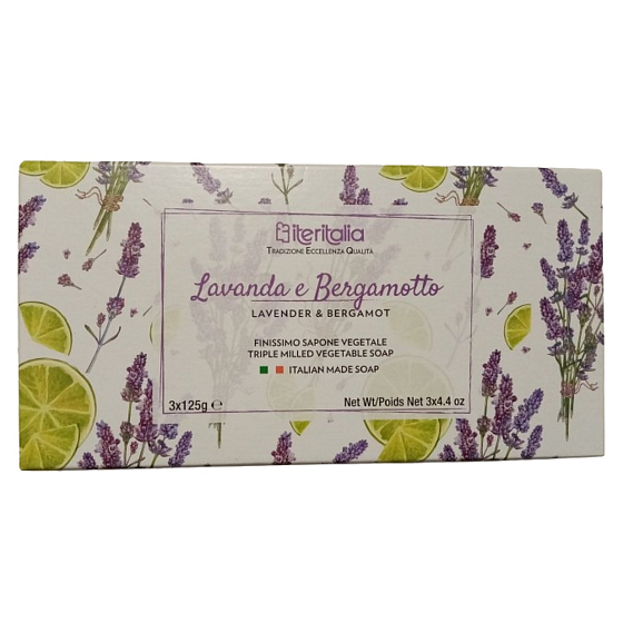 Iteritalia Lawenda i bergamotka mydło roślinne 3 x 125 g, zestaw dziurkowany