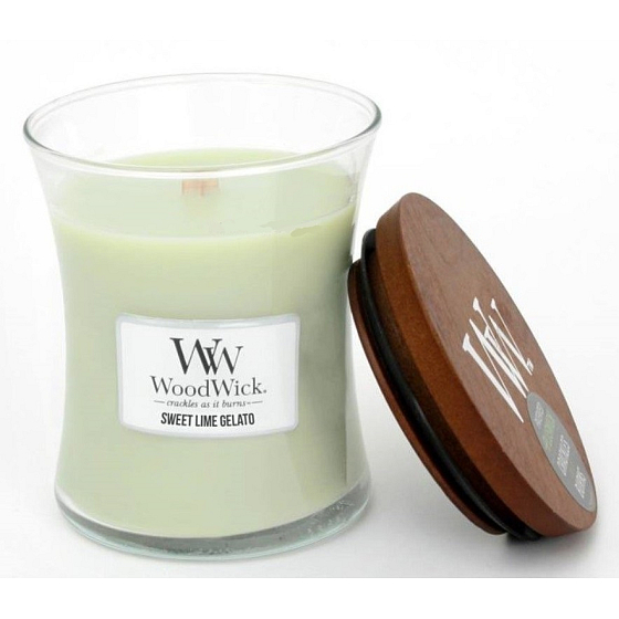 WoodWick Sweet Lime Gelato - Sladká zmrzlina vonná svíčka s dřevěným knotem a víčkem sklo střední 275 g