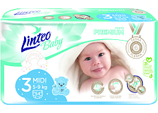 Linteo Baby Premium Midi pieluszki dziecięce 5 do 9 kg, 54 szt.