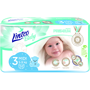 Linteo Baby Premium Midi pieluszki dziecięce 5 do 9 kg, 54 szt.