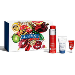 Clarins Men Energizing Essentials energetyzujący żel 50 ml + oczyszczający żel 30 ml + energetyzujący żel-krem pod oczy przeciw oznakom zmęczenia 3 ml + kosmetyczna torba, zestaw kosmetyczny dla mężczyzn