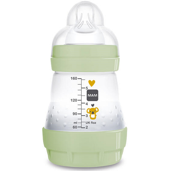 Mam Anti-Colic antikoliková láhev na krmení, silikonová jemná savička 0+ měsíců Zelená 160 ml