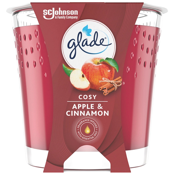 Glade Jabłko & Cynamon i muszkatołowy olejek zapachowy świeca w szkle, czas palenia do 30 godzin 120 g