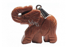Goldstone złoty Słoń przywieszka ręcznie szlifowana figurka 3,5 cm, kamień ambicji