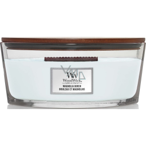 WoodWick Magnolia Birch - Magnólie a bříza vonná svíčka s dřevěným širokým knotem a víčkem loď 453 g