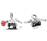 Zawieszka ze srebra próby 925 Sterling - maszyna do szycia, sukienki, buty 3w1, zawieszka do bransoletki z uroczym motywem